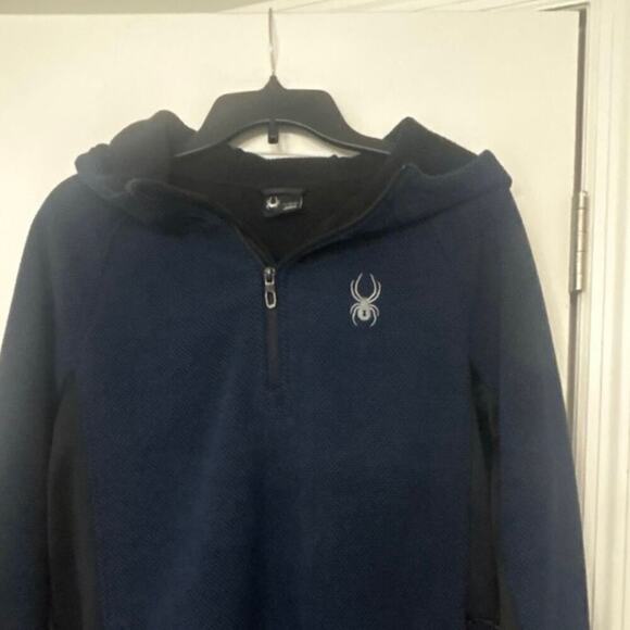 SPYDER Boundless Half Zip Hooded Waffle Knit  Sweater Frontier Blue Size Large - Picture 4 of 13